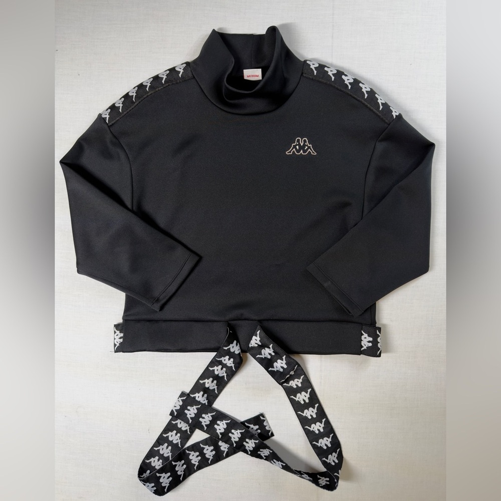 Kappa Black Cowl Neck Sweatshirt 3/4 Sleeve Womens Size Med With Belt
